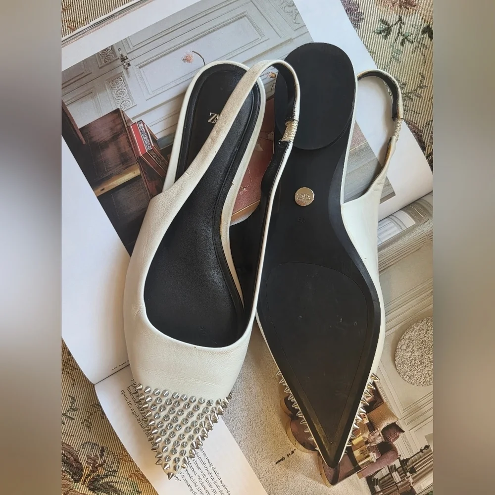Zara Cream Flats with Silver Accents